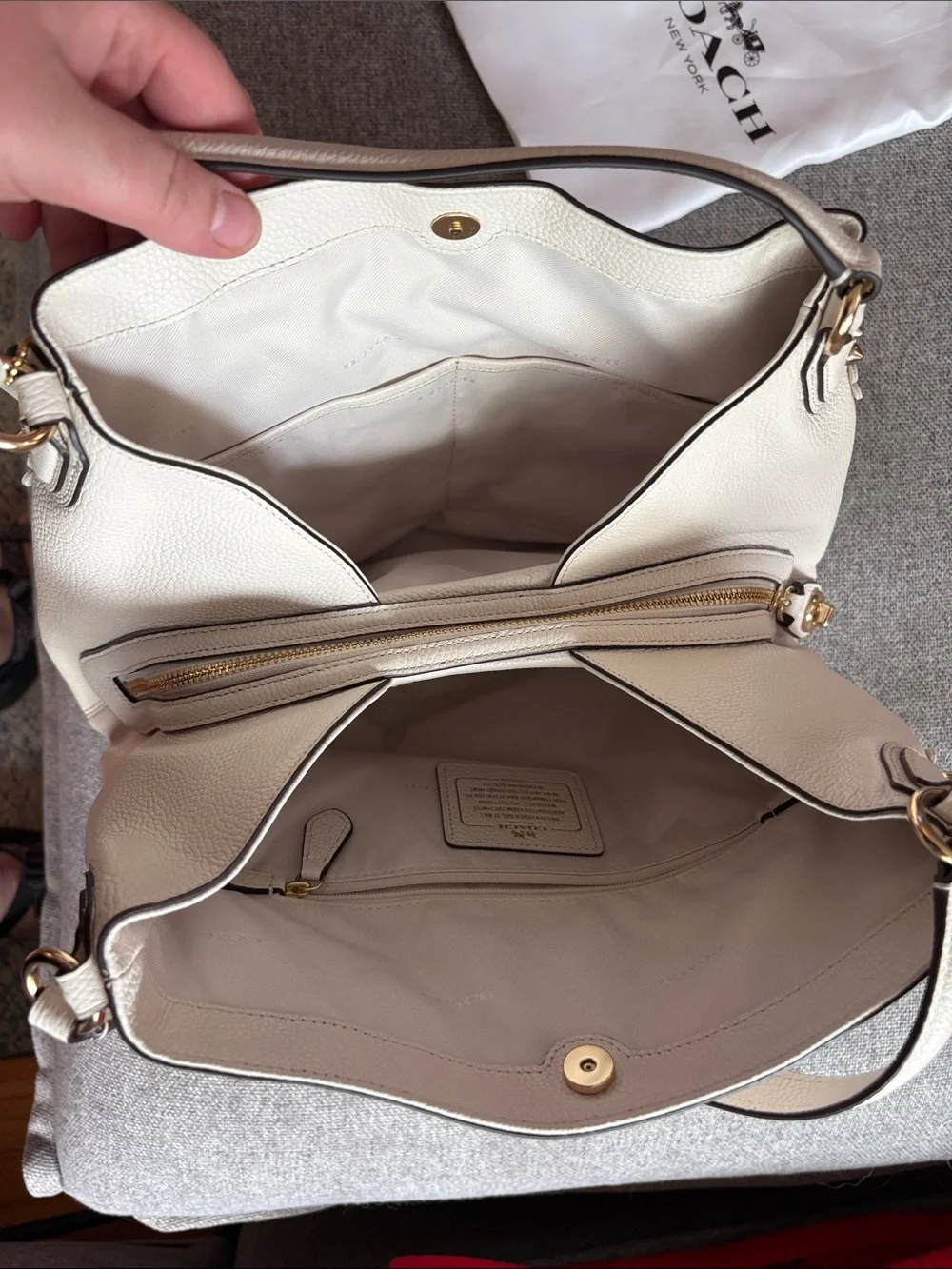 Coach Edie 31 Pebbled Leather Shoulder Bag with Flower Accents in Cream